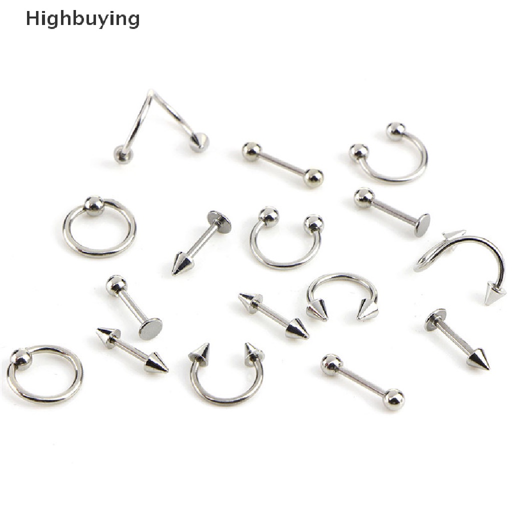 Hbid 16PCS/Set Cincin Bar Lidah Perut Spiral Anti Karat Perhiasan Alis Glory