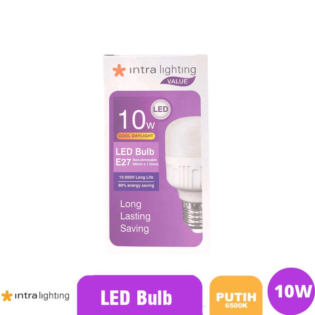 Intra Lighting Lampu led Bulb T 10W Bohlam LED E27 - Putih