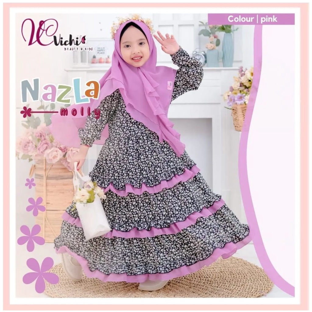 GAMIS ANAK PEREMPUAN 2023 GAMIS ANAK NAZLA KID PINK USIA 8 9 10 TAHUN BAHAN SYAKILLA PREMIUM FREE BE