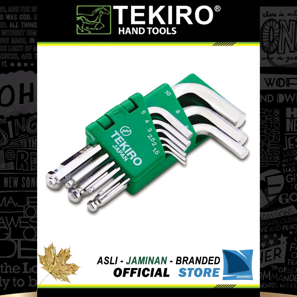 Set Kunci L Pendek Isi 9 pcs Ujung Bulat - Chrome Vanadium Steel Short Ballpoint Hex Key TEKIRO