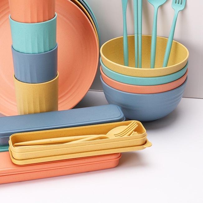 ❊ TERMURAH  B4 PIATI set piring plastik serat gandum BPA FREE piring piknik set piring plastik impor
