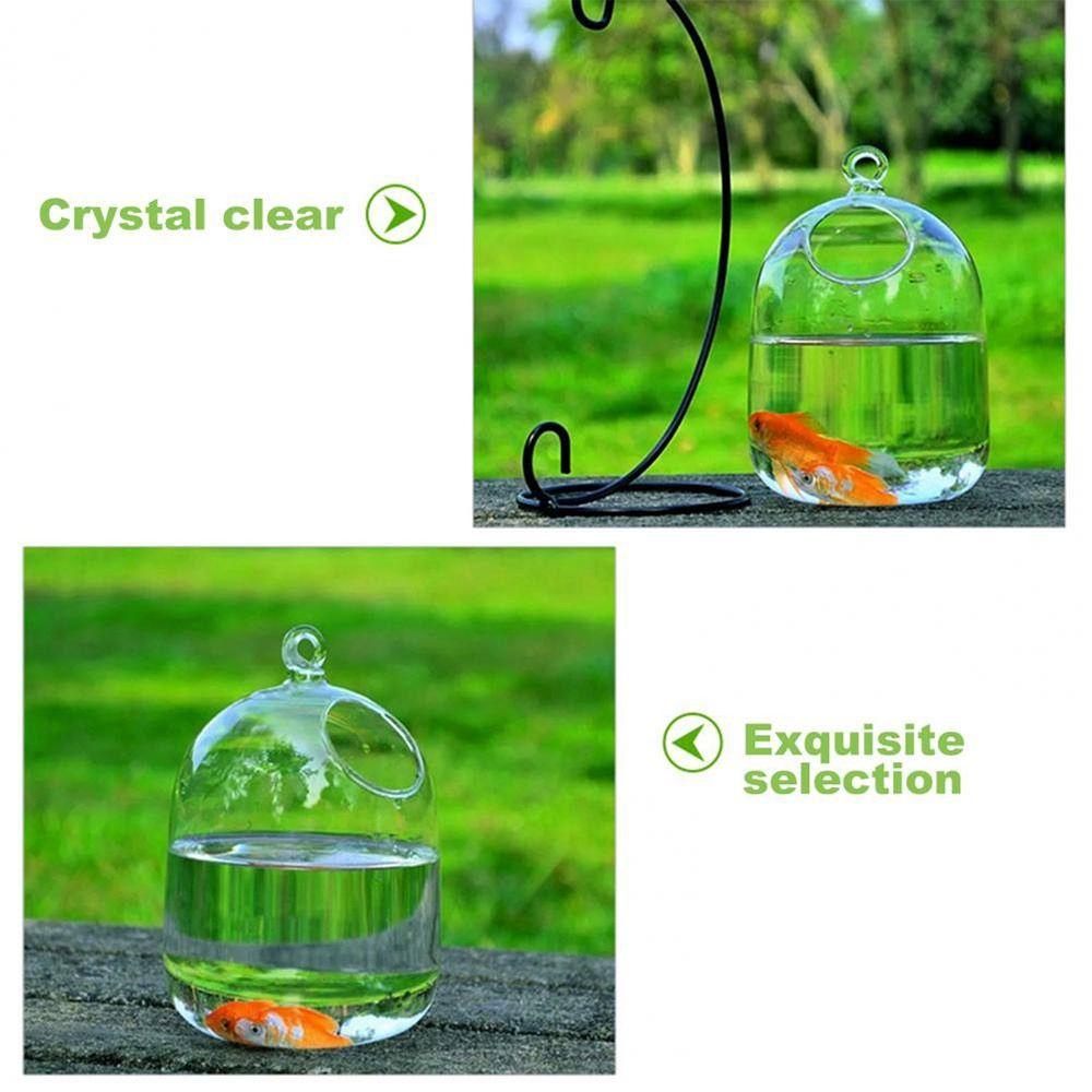 Suyo Hanging Glass Fish Bowl Kaca Transparan Kerajinan Dekorasi Aquarium Hiasan Dinding Dekorasi Rumah Dengan Rak Holder Fish Bowl