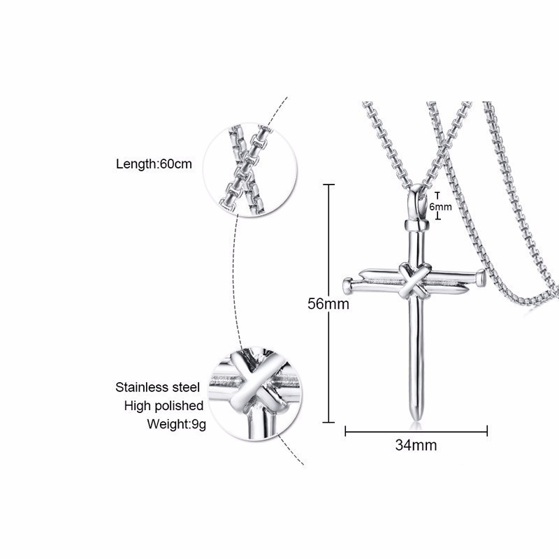 Kalung Liontin Salib Bahan Baja | Kalung Gaya Punk | Perhiasan Bahan Stainless Steel | Ornamen Bahan Titanium Steel