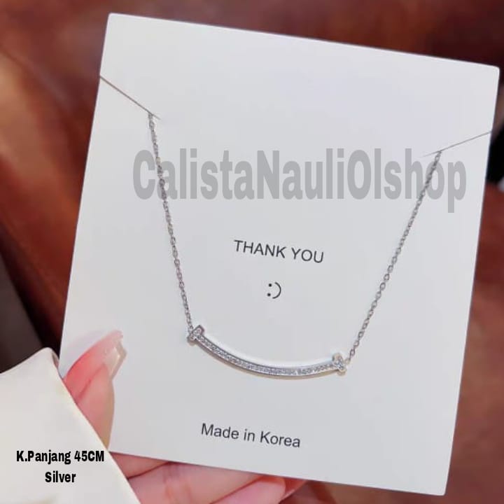 Kalung Titanium Smaile Full Permata Zircon Anti Karat Dan Anti Luntur