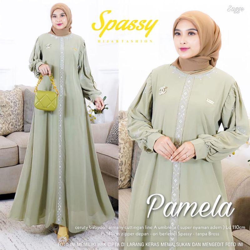 Gamis Kekinian 2023 Pamela Dress Ceruty Babydoll Full Furing Aksen Swaroski Baju Kondangan Wanita Gamis Pesta Mewah Elegan