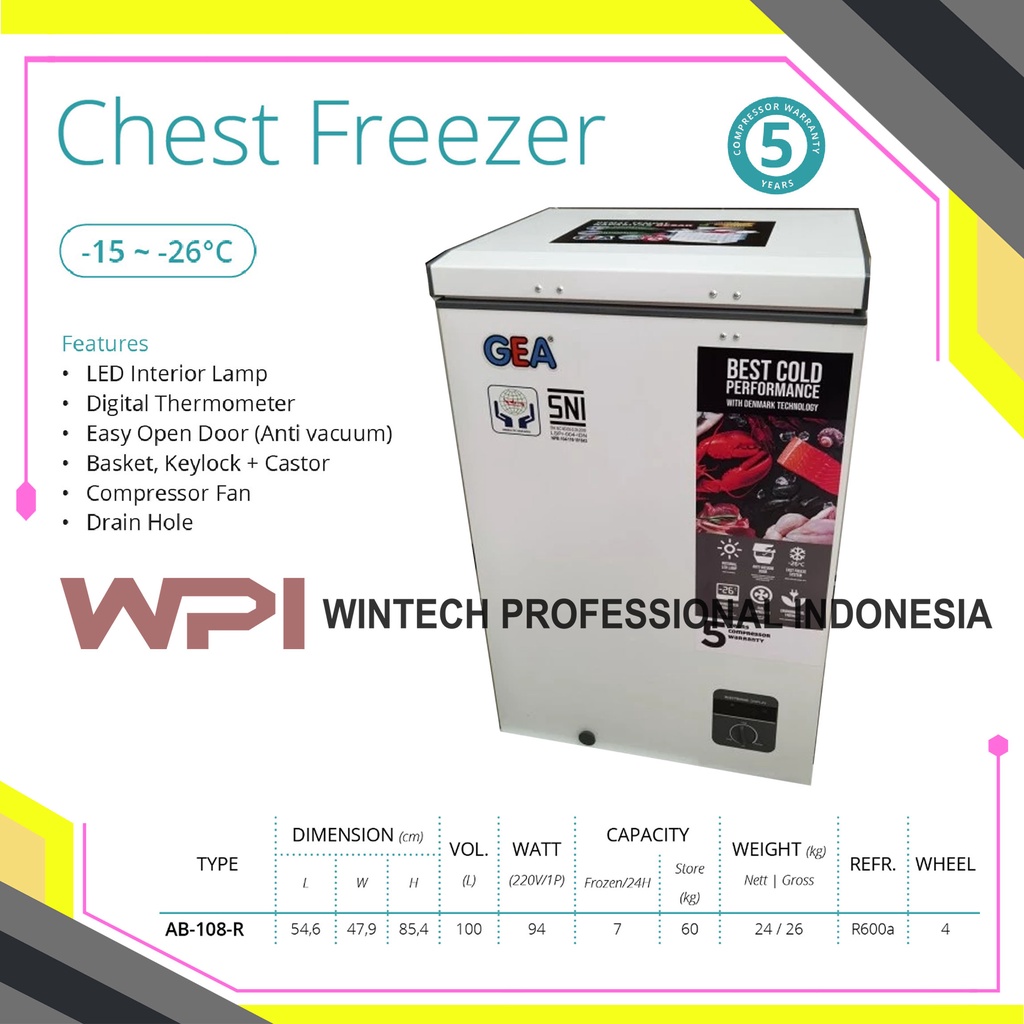 GEA AB-108-R AB-108R Chest Freezer Box Pendingin Makanan Beku Frozen Food Ice Cream