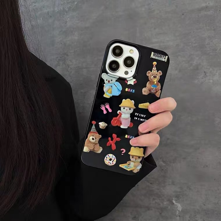 IPHONE Ins Pola Beruang Cocok Untuk Iphone14 14pro 14plus 13 13mini 13pro 13prm iPhone12 7Plus 8Plus Xr XS 13 12mini Pro Max Empat Sudut Casing Ponsel Tahan Guncangan