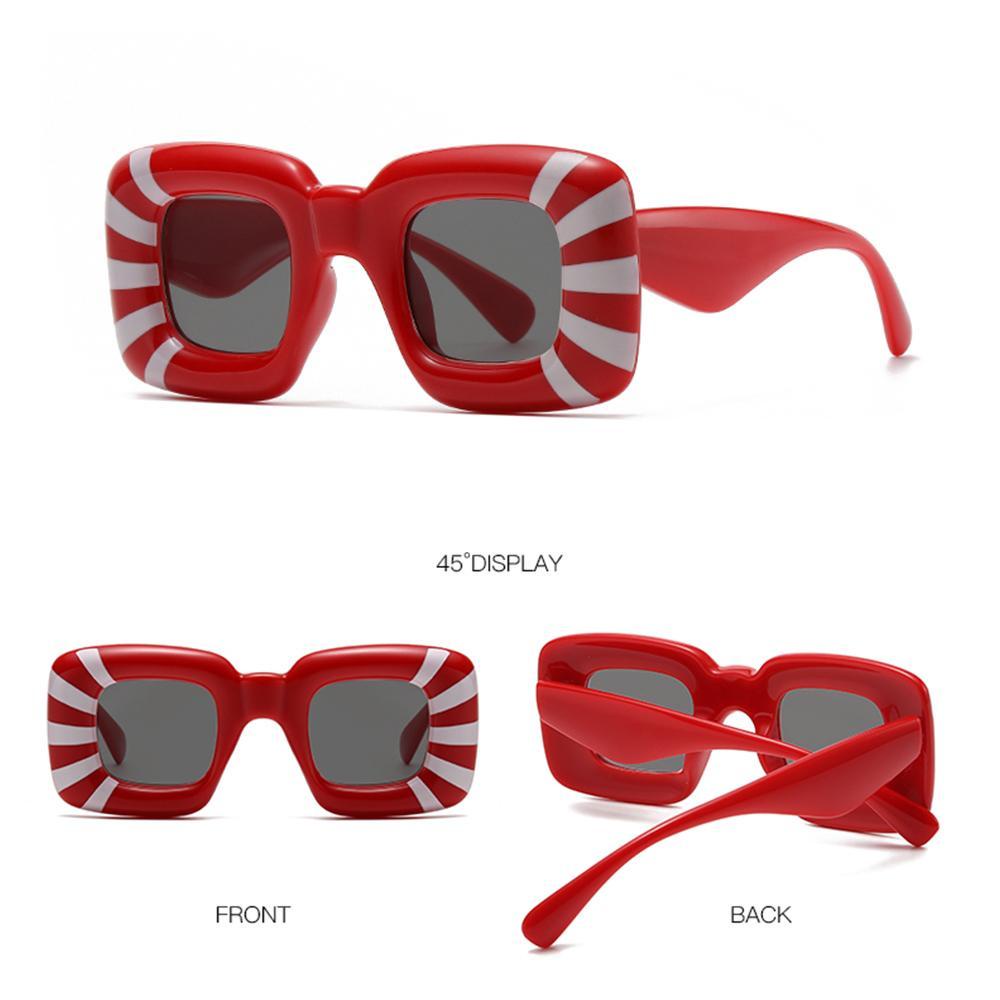 Lily Wanita Stripe Square Sunglasses UV400 Kacamata Pesta Eyewear Punk Sun Glasses