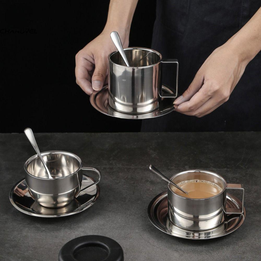 Lanfy Cangkir Kopi 6.8 Oz Susu Portable Stainless Steel Anti Panas Insulated Perlengkapan Minum