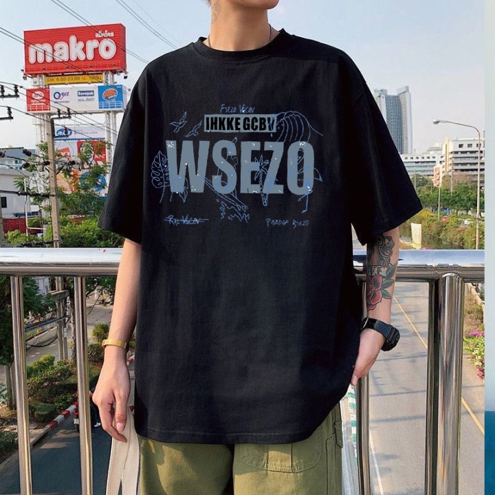 RDGF official shop 2023 Baru pola huruf kemeja leher bulat kaos murah kaos cowok keren kaos hitam oversize PRIA &amp; WANITA (UNISEX)