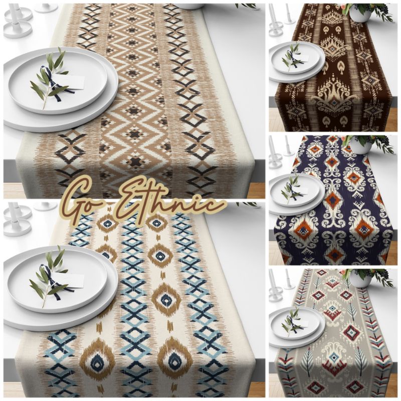 TABLE RUNNER TAPLAK MEJA PRINT MOTIF GO ETHNIC TRIBAL TENUN 140X40 DAN 230X40 CM