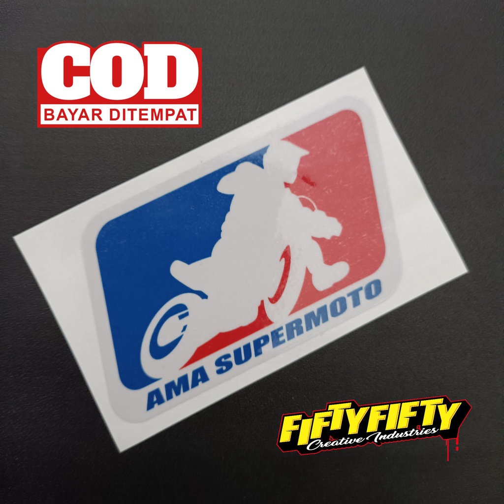 Stiker Print Cut AMA SUPERMOTO Stiker Printing Laminasi Glossy Stiker Motor Mobil Helm Sudah Membentuk Pola Desain