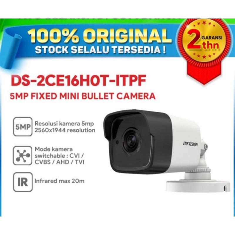 KAMERA CCTV HIKVISION OUTDOOR 5MP DS-2CE16H0T-ITPF BULLET CAMERA 2.8MM