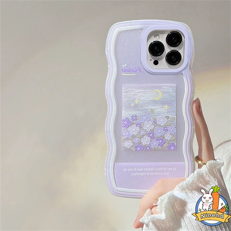 Soft Case Silikon Motif Lukisan Bunga Ungu Untuk iPhone 14 13 12 11 Pro Max Xs Max X Xr 7 8 6 6s Plus SE 2020