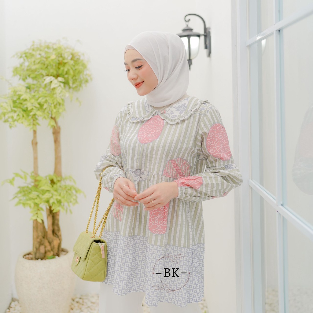 Tunik Batik Wanita Modern Atasan Batik Kerja Kantor Wanita Batik Soft Pastel