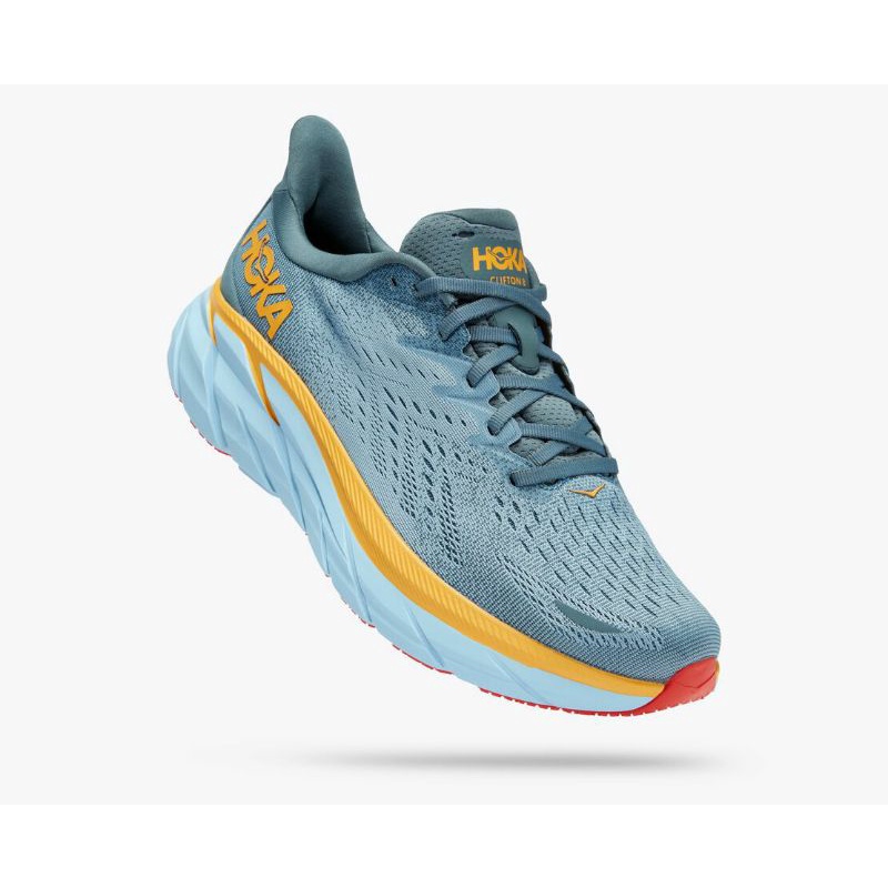 SEPATU RUNNING Hoka One One Clifton 8 Mens Road Running Shoes - Goblin Blue / Mountain ORIGINAL BNIB