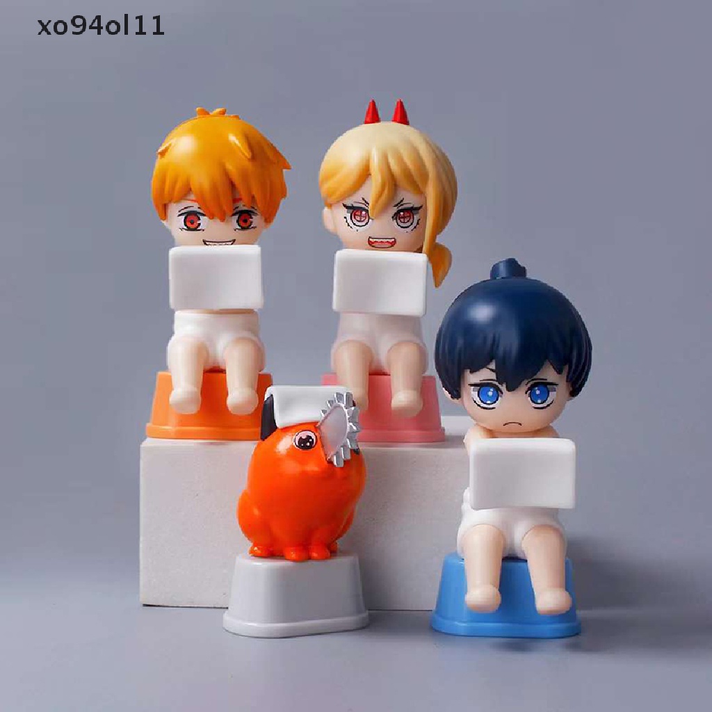 Xo 4Pcs/Set Anime Chain Man Denji Figure Kamar Mandi Gosok Belakang Q Boneka Model Mainan OL