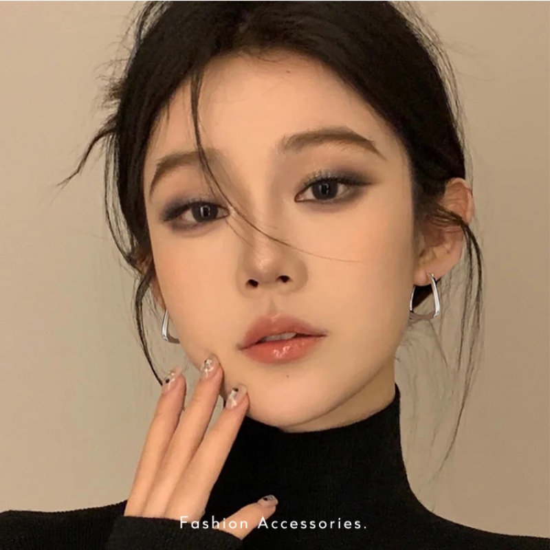 Roselife Korea Perak Chunky Geometri Berongga Square Hoop Earrings Untuk Wanita Gadis Fashion Geometric Statement Earrings Perhiasan Hadiah