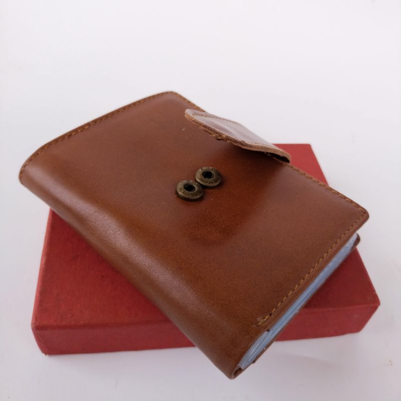 Card Holder Dompet kartu Kancing Polos Bahan Kulit Asli