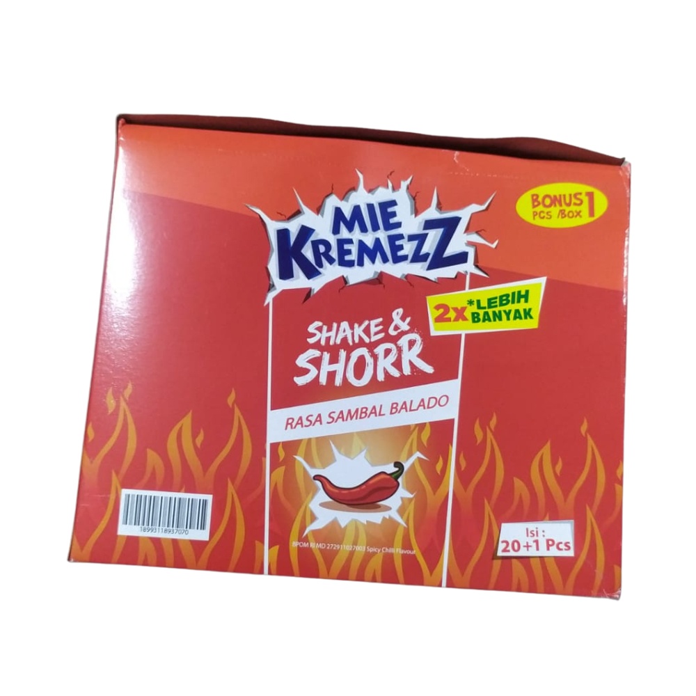 

[DUS] mie kremez shake & shorr 1 box dus isi 20 jajanan snack anak