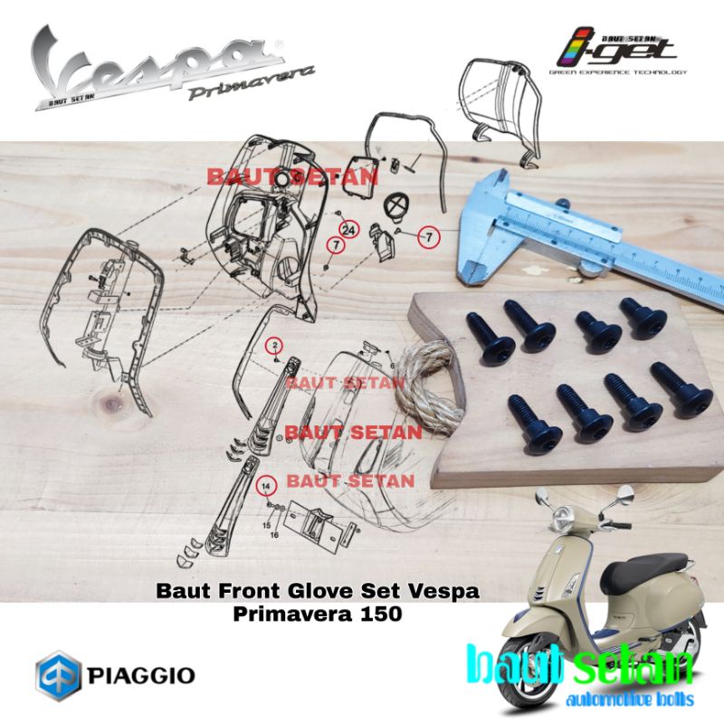Baut Front Glove Vespa Primavera 150 Baut Body Depan Primavera