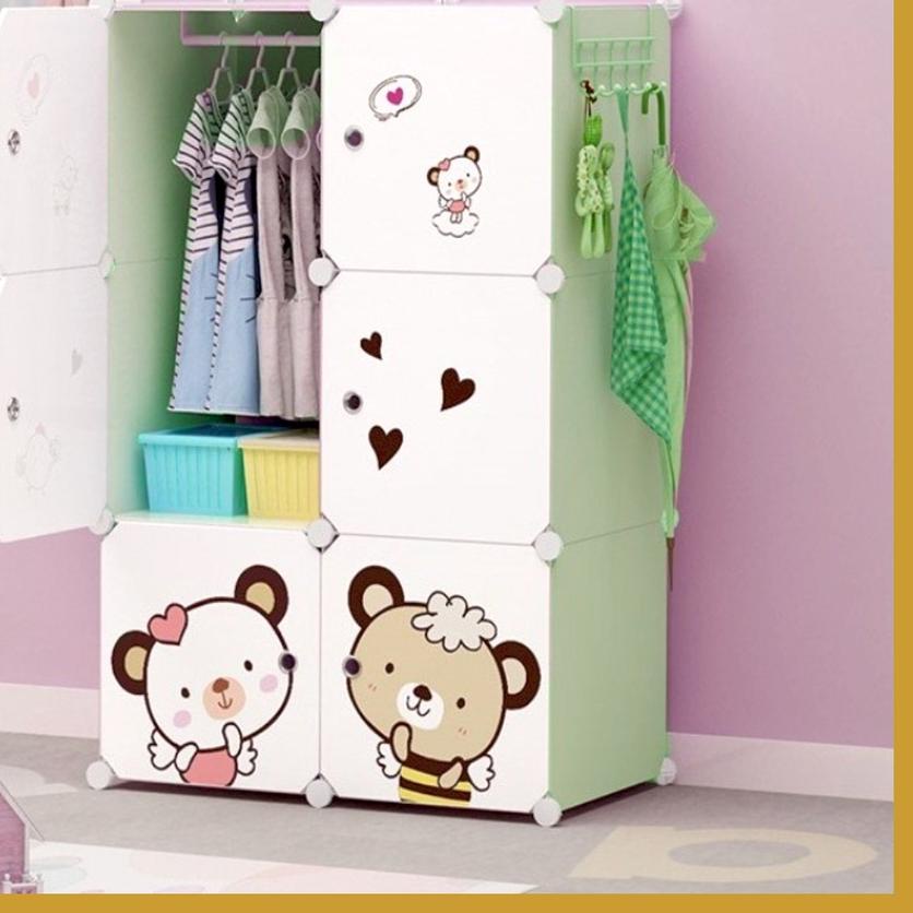 ➷ Lemari Plastik Portable 6 Pintu Lemari Karakter Lemari Pakaian Multifungsi  ➬