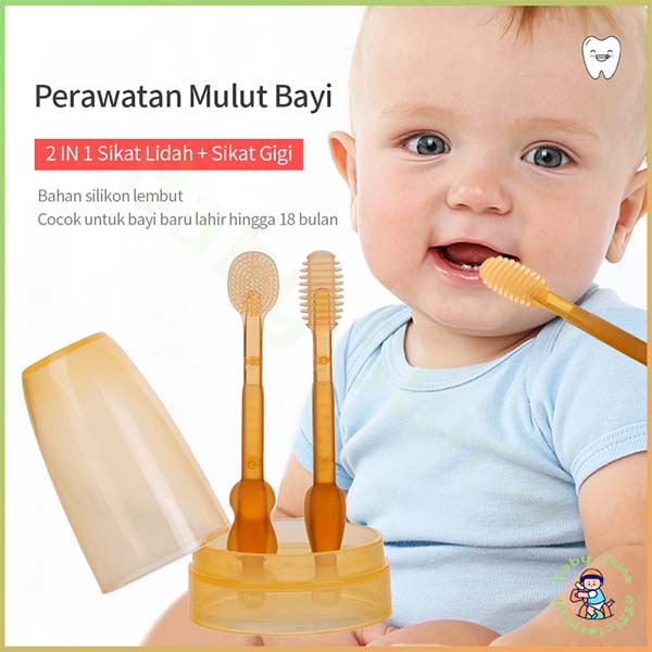 Sikat Lidah Bayi Silikon Lembut Sikat Gigi Bayi Pembersih Lidah Bayi 2 In 1_Cerianti