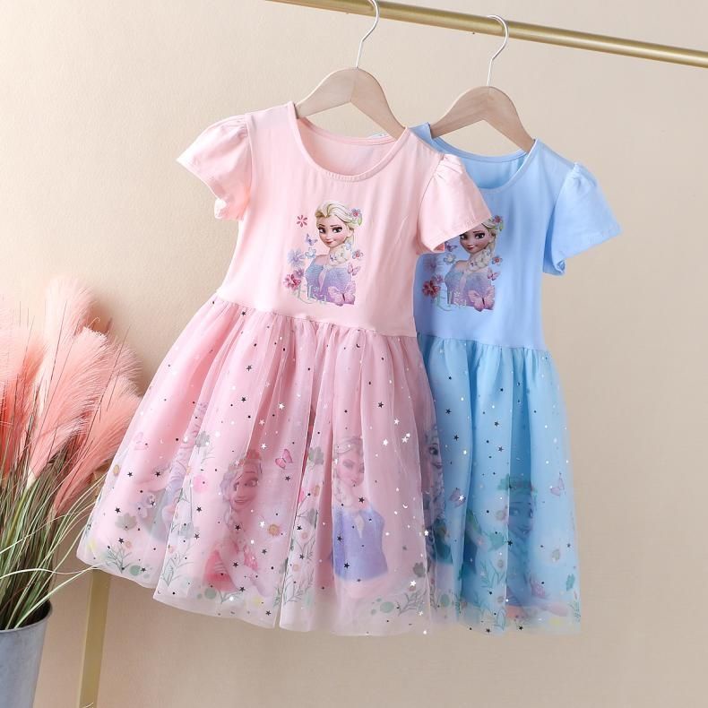 2-7 tahun Gaun putri Elsa gadis baru/dress pesta bayi/baju anak perempuan pakaian bayi perempuan import/Gaun putri beku//baju bayi perempuan mesh/Dress anak perempuan