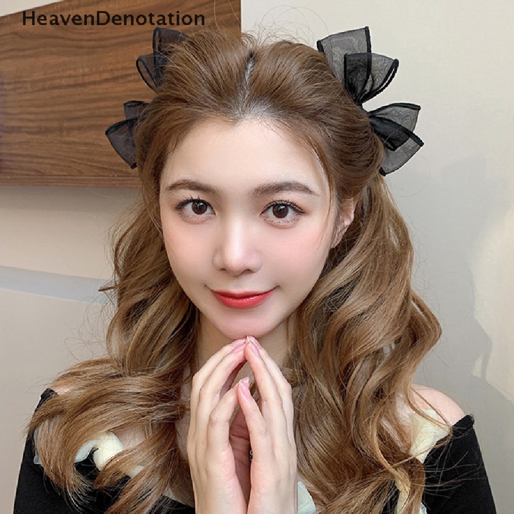 [HeavenDenotation] 2023jepit Rambut Busur Jala Dua Lapis Renda Hitam Untuk Wanita Perempuan Fashion Hair Clip HDV