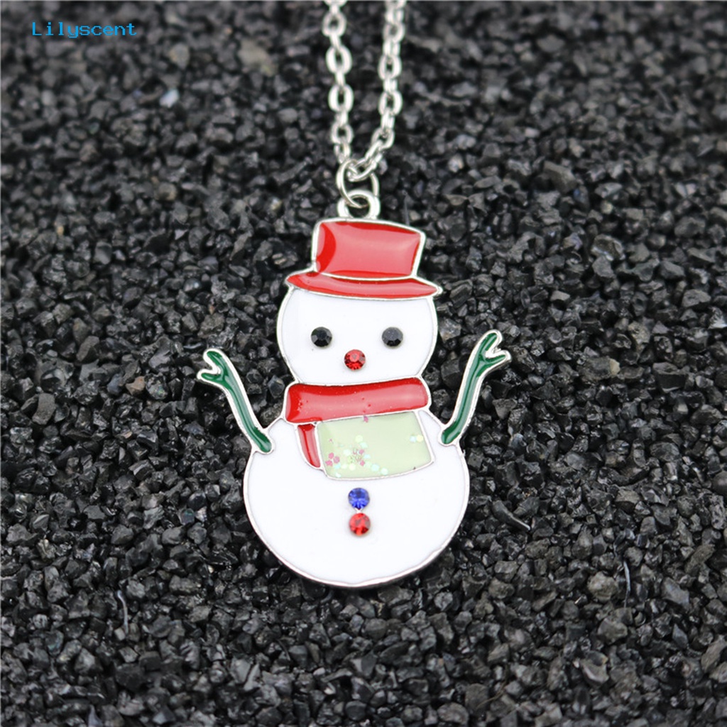 [LS] Wanita Kalung Enamel Meriah Berlian Imitasi Mengkilap Hias All-match Dekoratif Hadiah Tahun Baru Merry Christmas Santa Claus Snowman Elk Pendant Necklace Perhiasan Aksesori