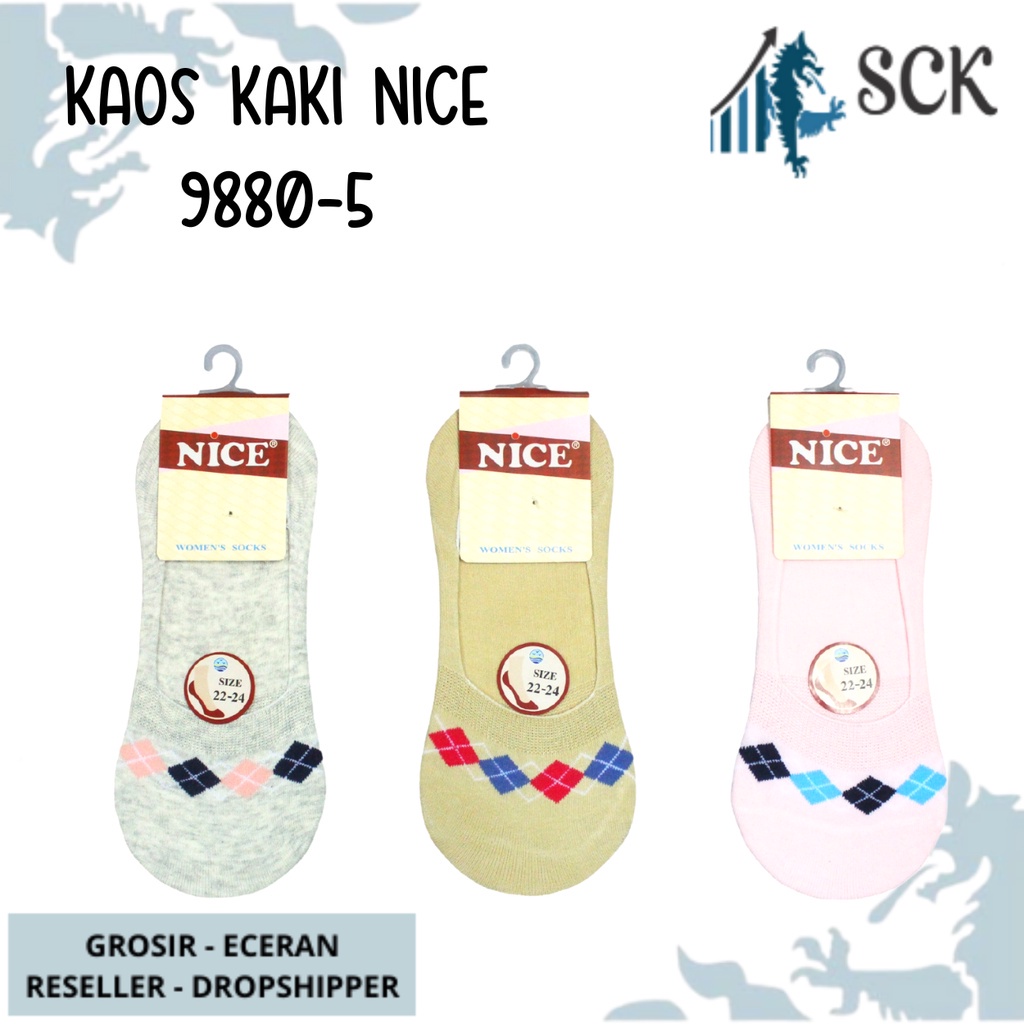 Kaos Kaki Wanita NICE 9880-5 Tumit MOTIF LUCU / Kaus Kaki Wanita / Invisible Socks Bawah Mata Kaki Cewe - sckmenwear GROSIR