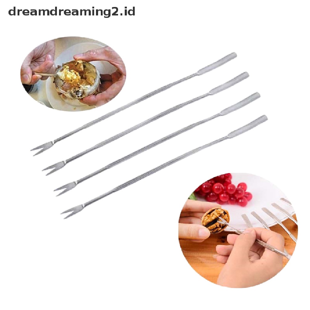 (dream) 4pcs Stainless Steel Lobster Crab Walnut Garpu Buah Alat Laut.