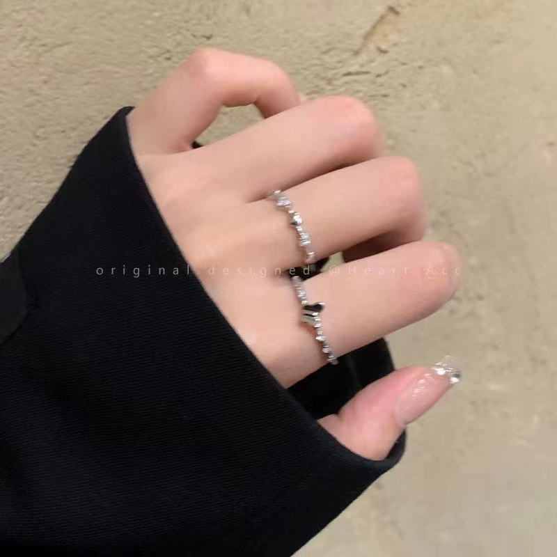 IFYOU 2pcs/set Cincin Kupu-Kupu Elegan Kristal Perak Rings Set Untuk Wanita Fashion Aksesoris Perhiasan