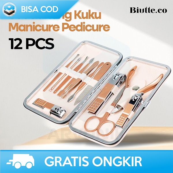 SET MANICURE PEDICURE 12 PCS BIUTTE.CO GUNTING KUKU PERALATAN NAIL ART