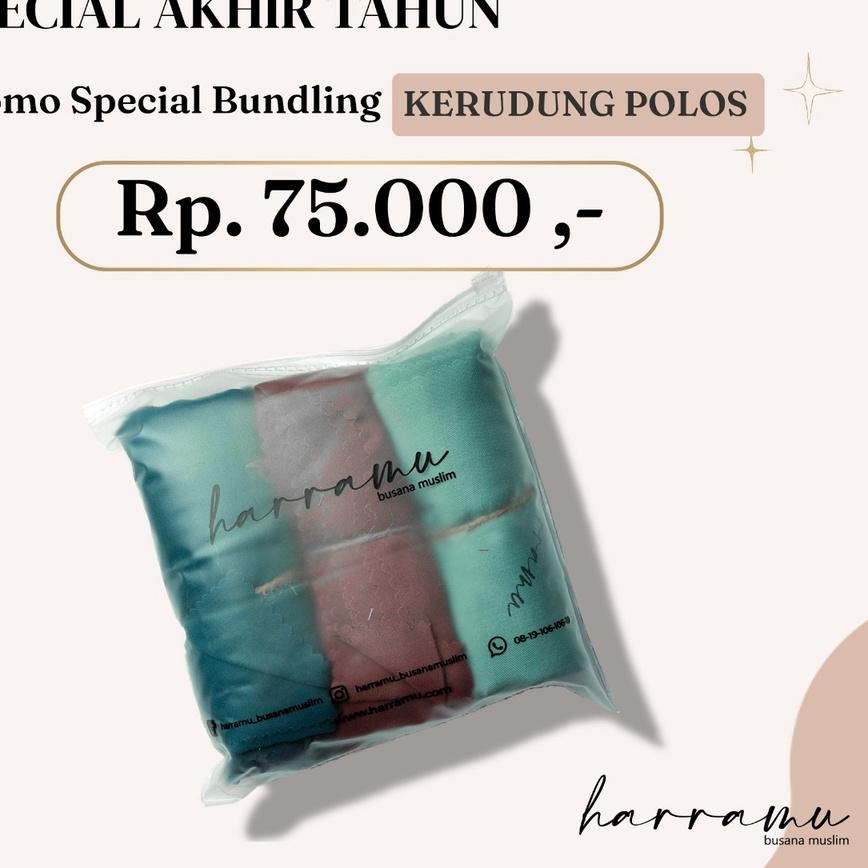 ✥ HARRAMU Kerudung Segiempat Polos isi 3 Special Bundling Collection - Jilbab Voal Paris Premium Hij