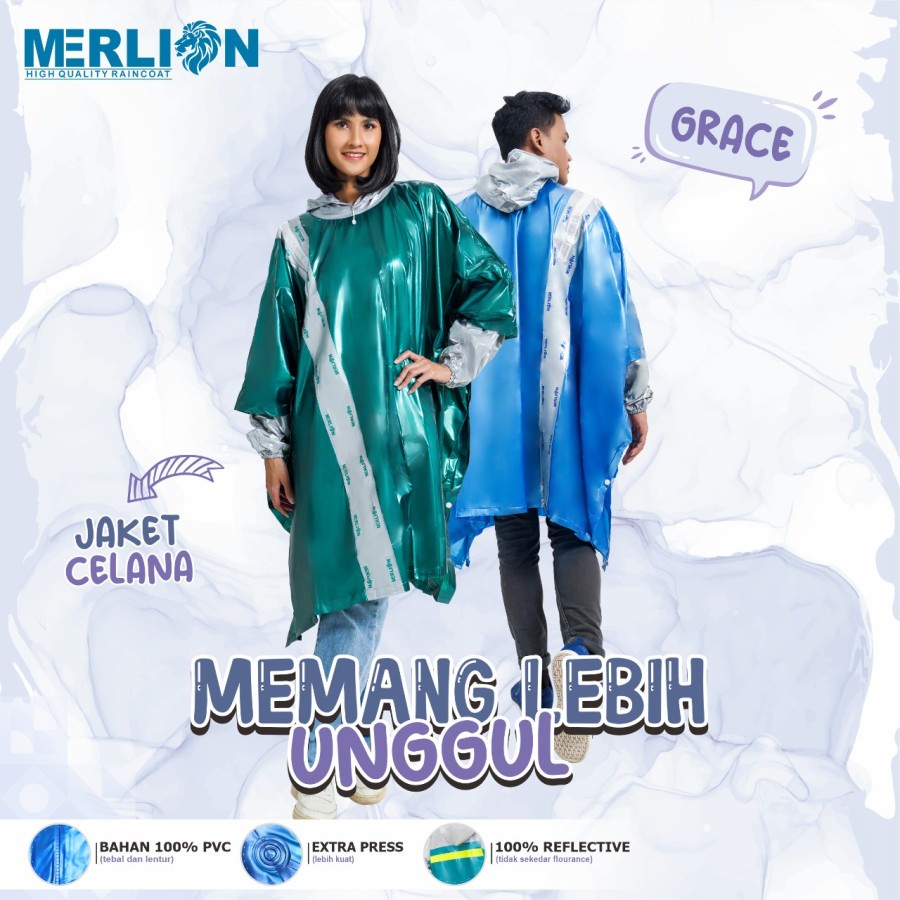 JOPE UMBRELLA - Jas Hujan Merlion Ponco Lengan Bahan Tebal List Samping Tipe Grace 715