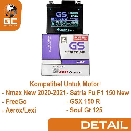 AKI GS ASTRA MF GTZ6V Vario PCX 125 150 Beat Pop Street ISS Scoopy New Idling Stop 12V 5Ah/10Hr Original