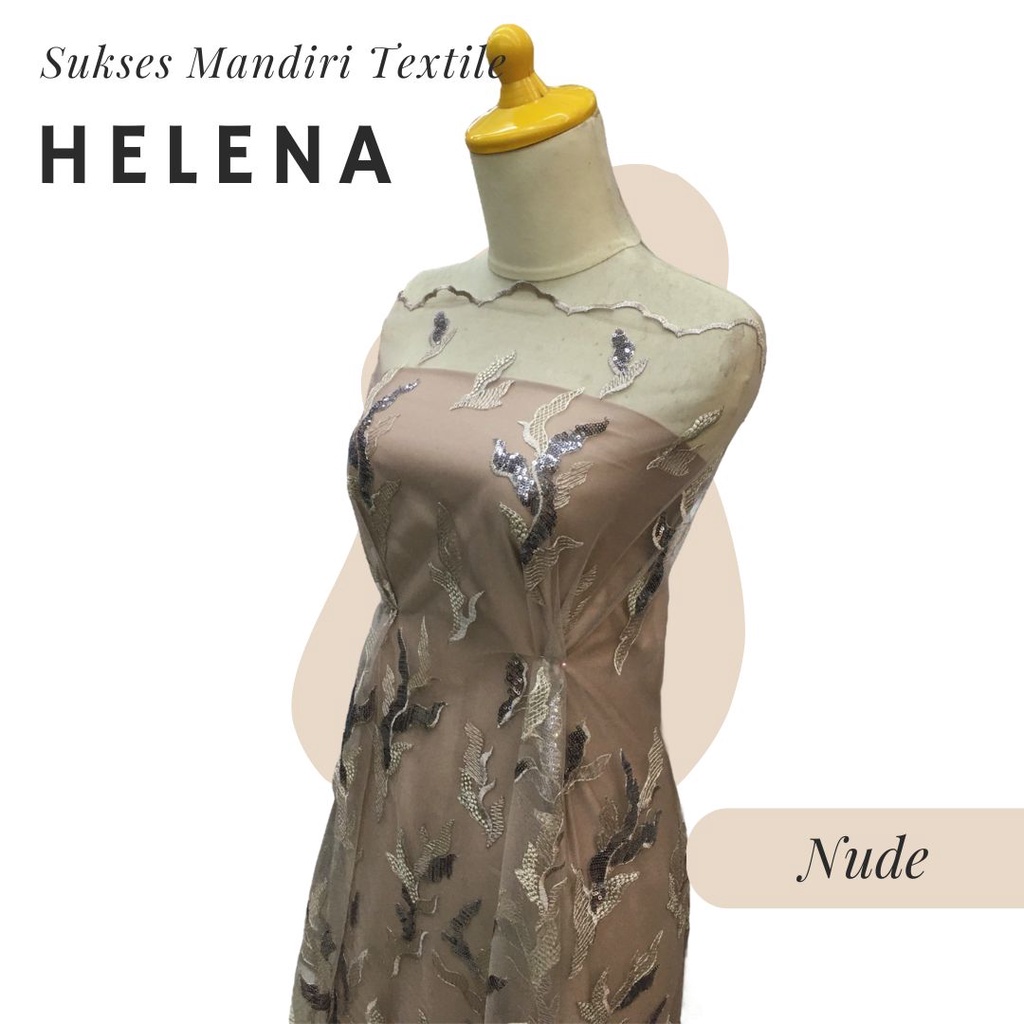 [HELENA] Brokat Lace mewah gaun pesta payet sequin tille dress warna nude | Harga ½ meter = 50 cm (B