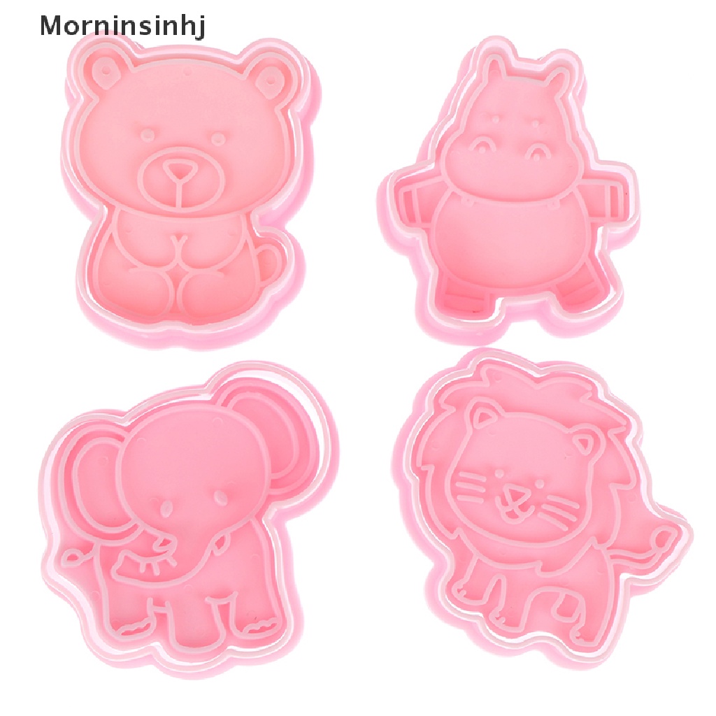 Mornin 4Pcs/set Kartun Gajah Singa Hippo Bear Hewan Cookie Cutter Biskuit Baking Buah Dapur Kue Cetakan Alat Embos Pring Fondant Kue Pastry Mold id