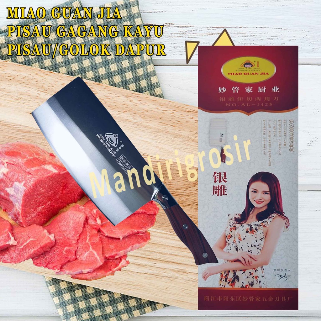 Pisau Gagang Kayu* Miao Guan Jia* Pisau Stainless Steel* Golok Dapur Anti Karat