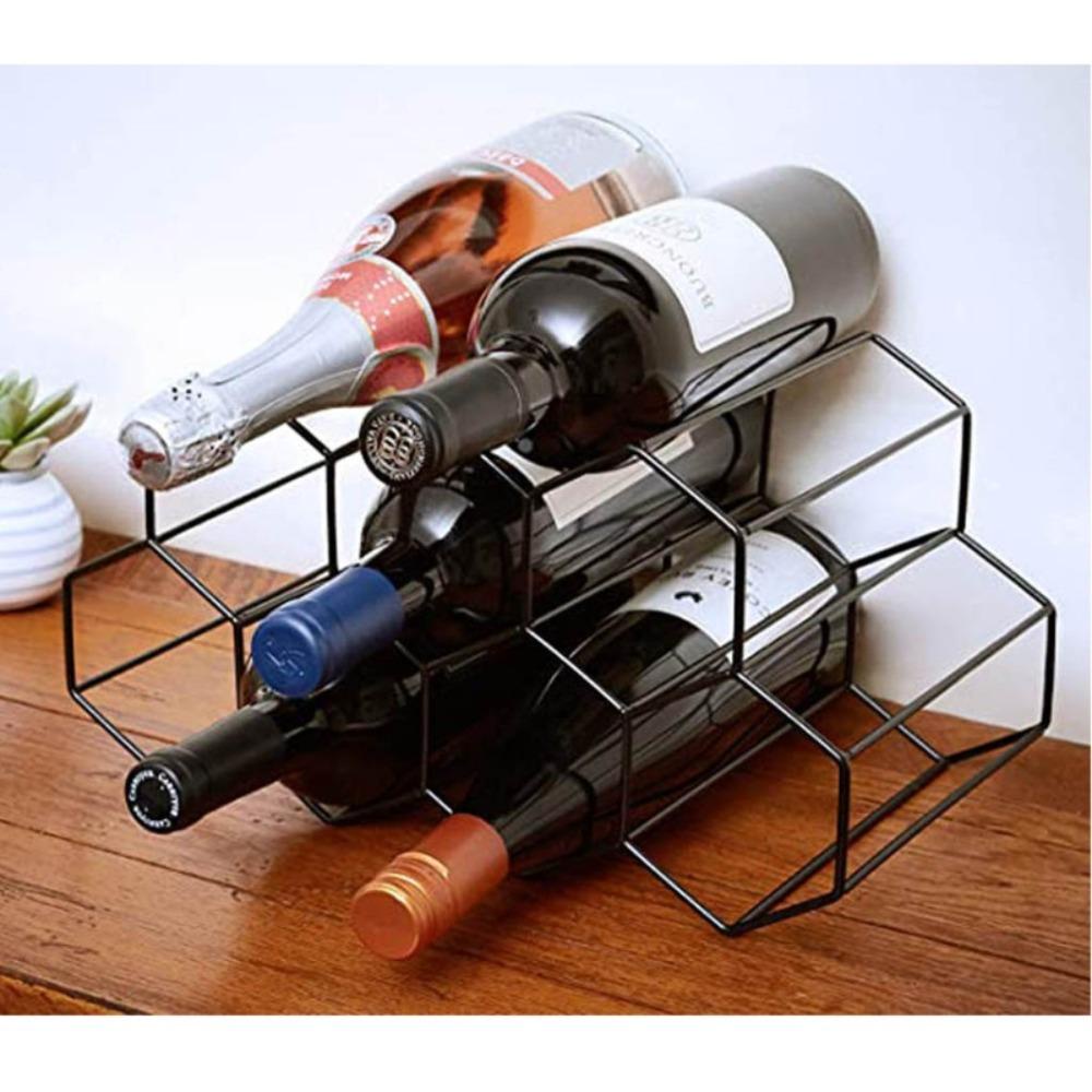 [Elegan] Rak Wine Metal Modern Barware Shelves Penghemat Tempat Hexagon Hias Penyimpanan Botol Anggur