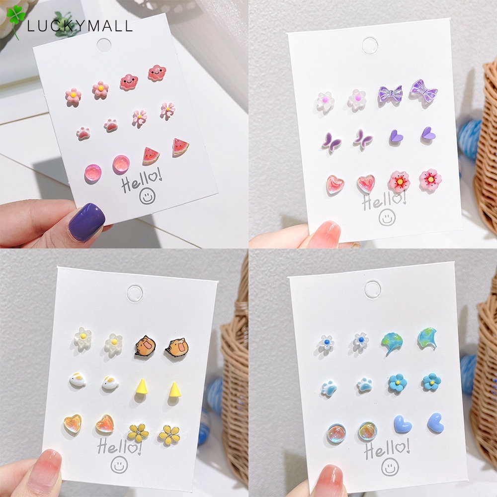 Set Anting Mutiara Zirkon Mewah Untuk Wanita Fashion Kartun Tulip Hati Stud Earring Perhiasan Aksesoris