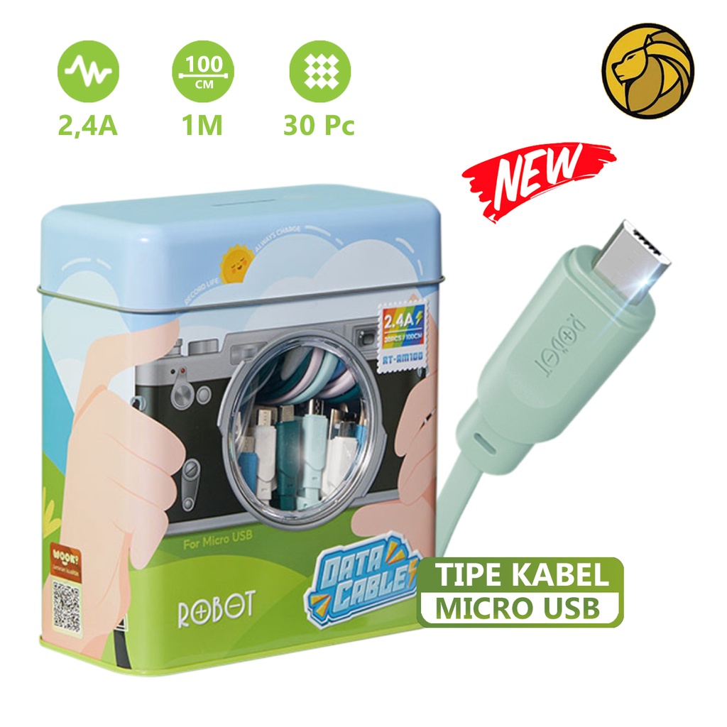 Kabel Data Robot Type C &amp; Micro Pengisian Cepat 2,4A RAM100S RAC100S RAL100S