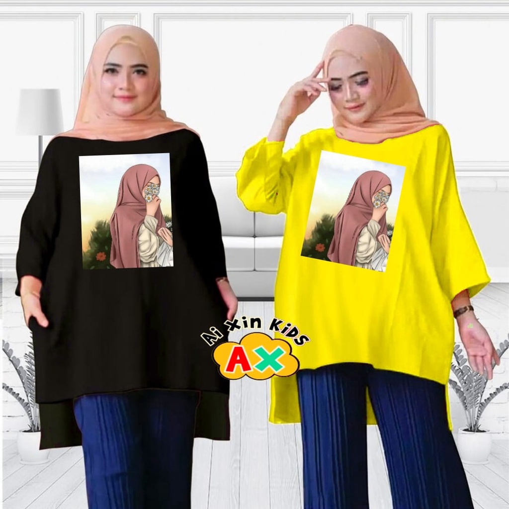 KAOS OVERSIZE HIJAB BUNGA XL /ATASAN TUNIK