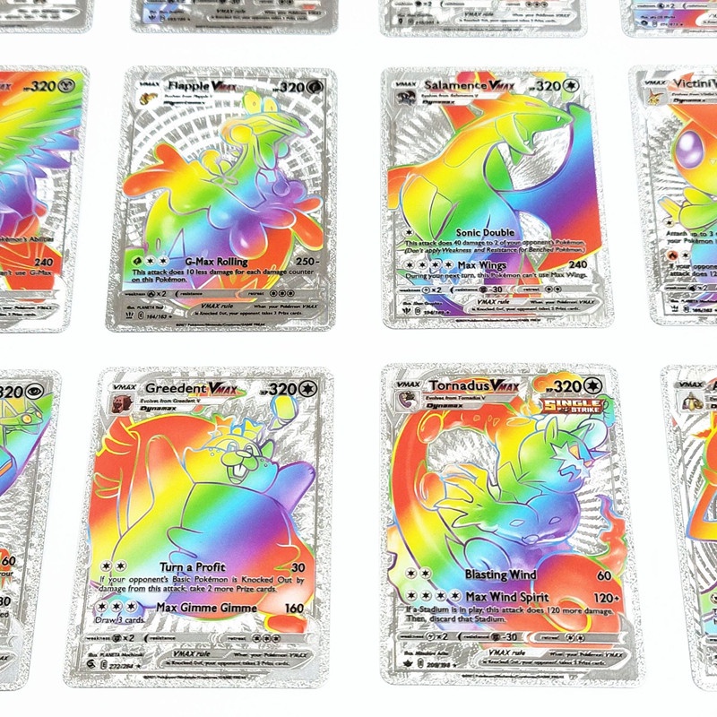 55pcs/box Kartu Rainbow Pokemon Gold Vmax GX EX Silver Hitam Flash Card English Battle Trainer Booster Game Cards