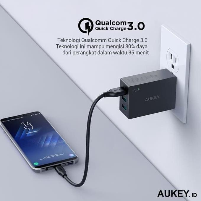 Aukey Charger 3 Port USB Quick Charge 3.0 Fast Charging PA-T14 casan aukey T14