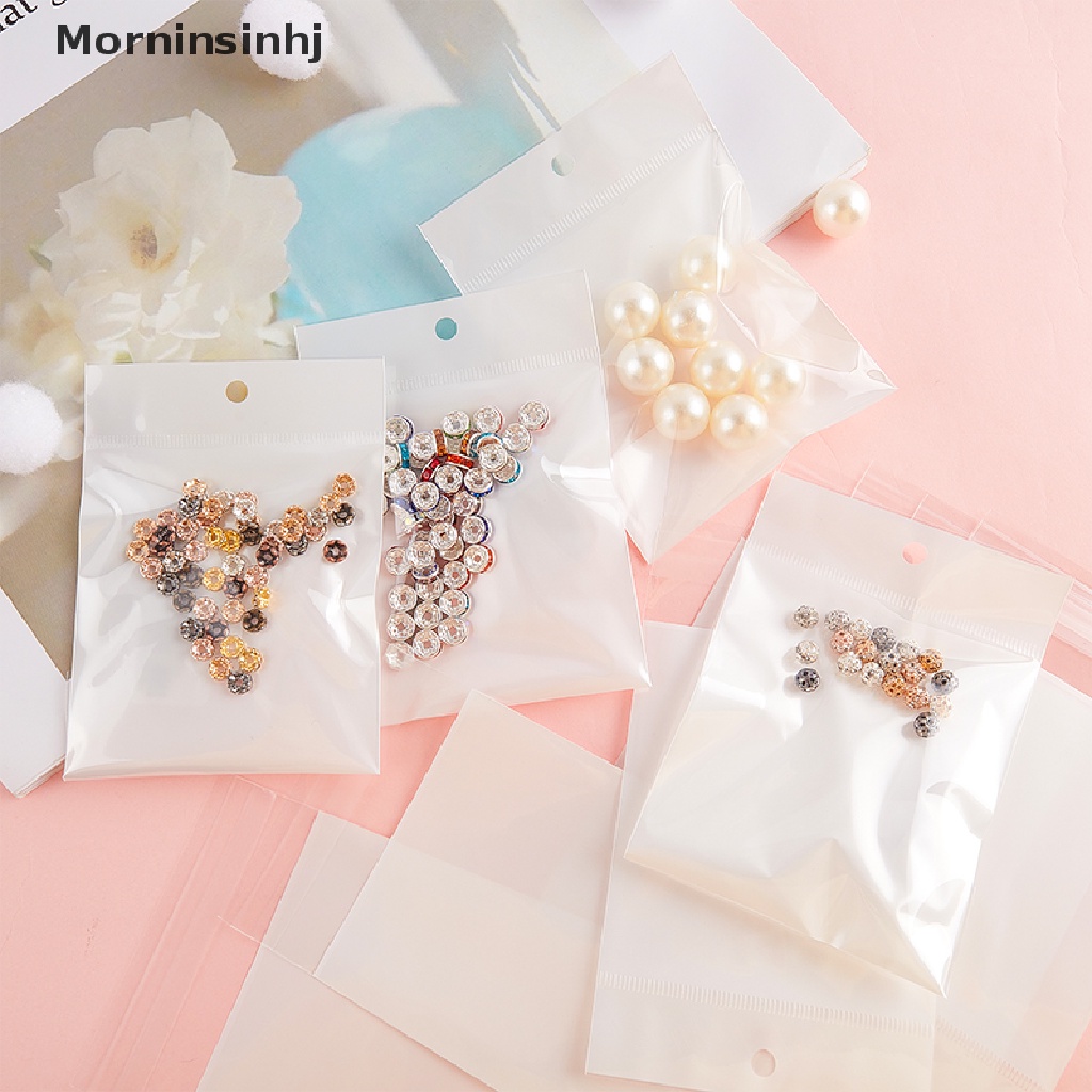 Mornin 50pcs Kantong Plastik Penyegelan Diri Resealable Cellophane Bag Putih Untuk Perhiasan DIY id