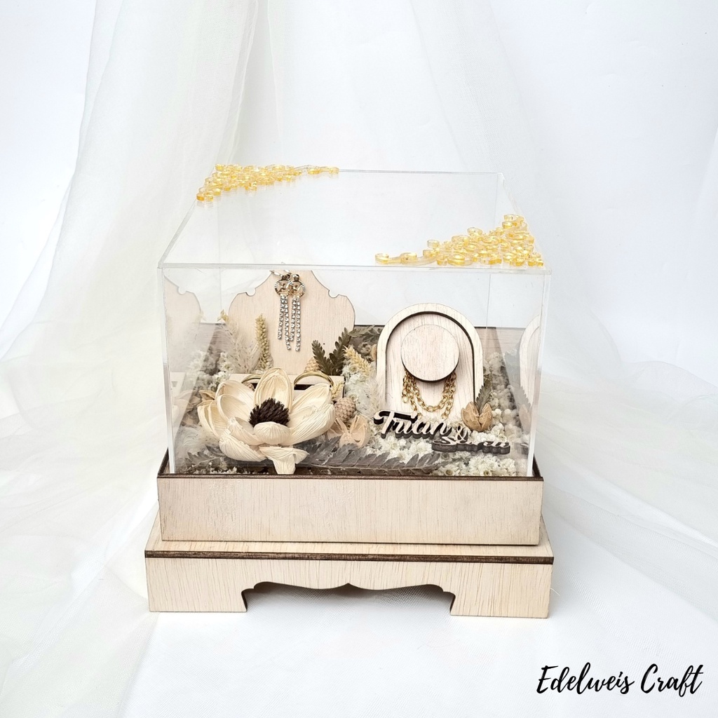 (Tersedia) Kotak Hantaran Pernikahan Perhiasan Full Set XL Kayu Akrilik Rustic Free Custom Nama