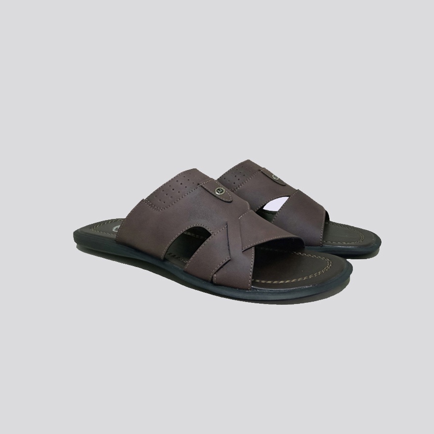 SAMUEL FOOTWEAR | Sandal Pria Bahan Kulit Slide Big Size Gede / Sendal Flat Cowok Ukuran Besar 44-48