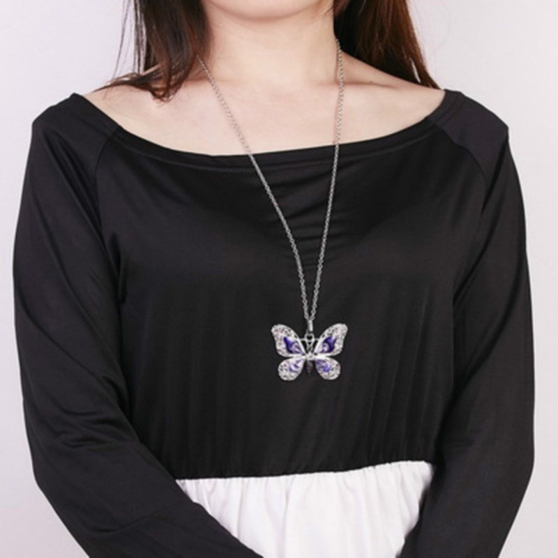 [AYBx] Baju Kaos Distro Pria Wanita Lengan Pendek Butterfly Pendant Necklace Sweater Rantai Kalung Panjang Untuk Wanita Perempuan